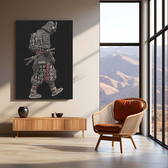 Anime Metal Poster | Tech Samurai – Cybernetic Warrior with Japanese Calligraphy Metal Poster | Futuristic Wall Frame