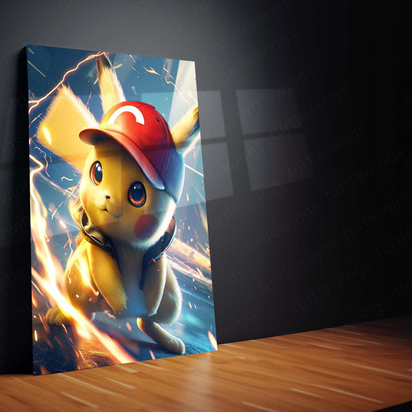 Anime Metal Poster | Pikachu – Pokemon Metal Poster | Pikachu with Ash’s Cap Wall Frame