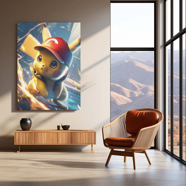 Anime Metal Poster | Pikachu – Pokemon Metal Poster | Pikachu with Ash’s Cap Wall Frame