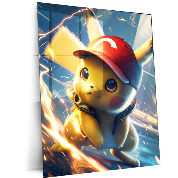 Anime Metal Poster | Pikachu – Pokemon Metal Poster | Pikachu with Ash’s Cap Wall Frame