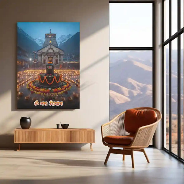 Kedarnath Temple Metal Poster | Devotional Himalayan Art | Lord Shiva Pilgrimage Wall Frame