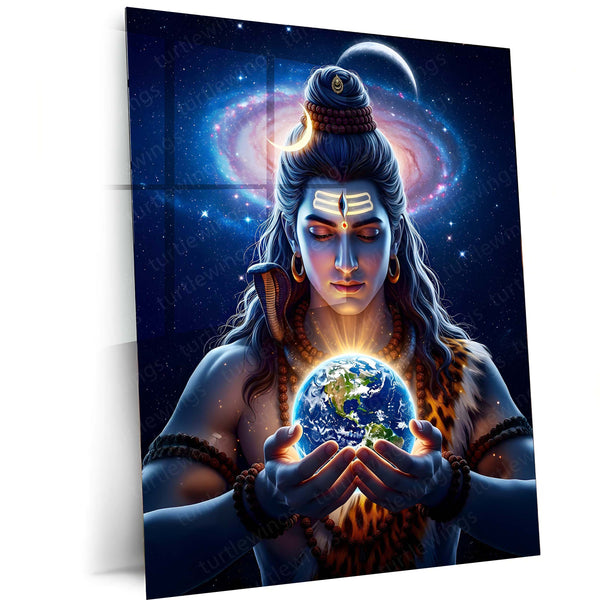Lord Shiva Metal Poster | Mahadev Wall Art | Spiritual Trance Decor | Divine Energy Metal Frame