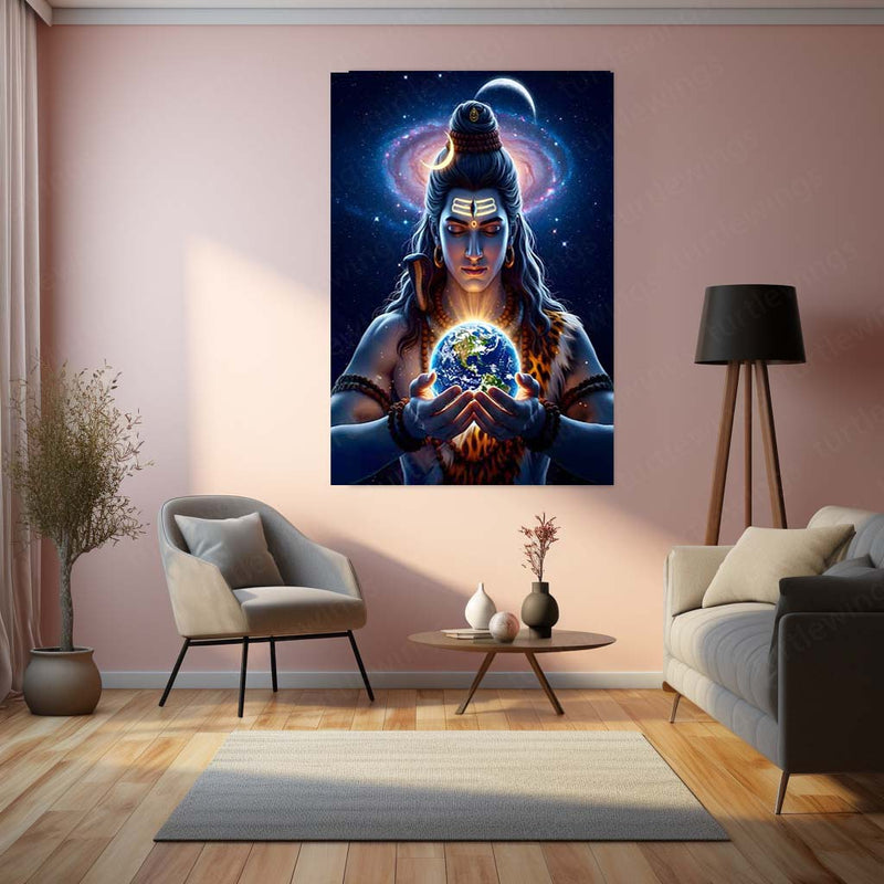 Lord Shiva Metal Poster | Mahadev Wall Art | Spiritual Trance Decor | Divine Energy Metal Frame