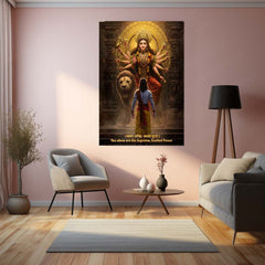 Maa Durga & Lord Ram Metal Poster | Divine Power & Victory Art | Spiritual Wall Frame Décor