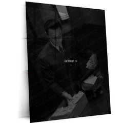 Quote Metal Poster | Action Motivational Quote Metal Poster | Black & White Money Success Mindset Wall Art | Premium Metal
