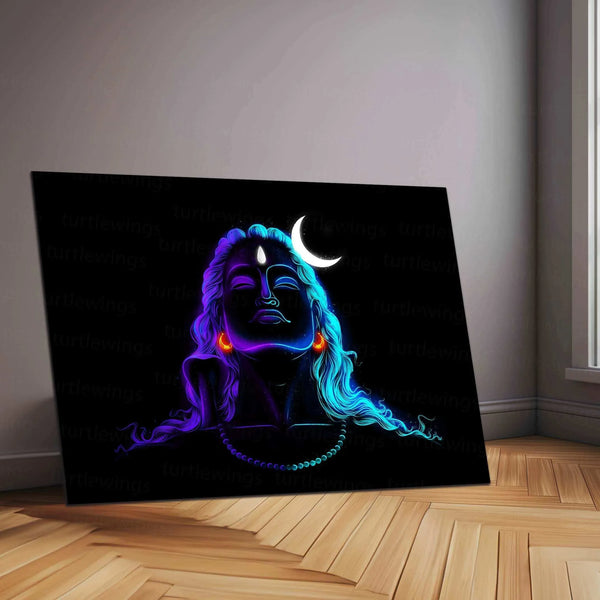 Adiyogi Lord Shiva Neon LED Metal Poster - TURTLEWINGS 