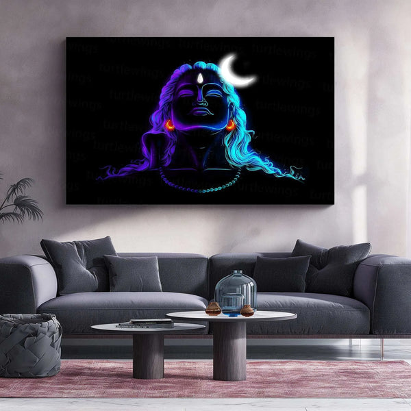 Adiyogi Lord Shiva Neon LED Metal Poster - TURTLEWINGS 