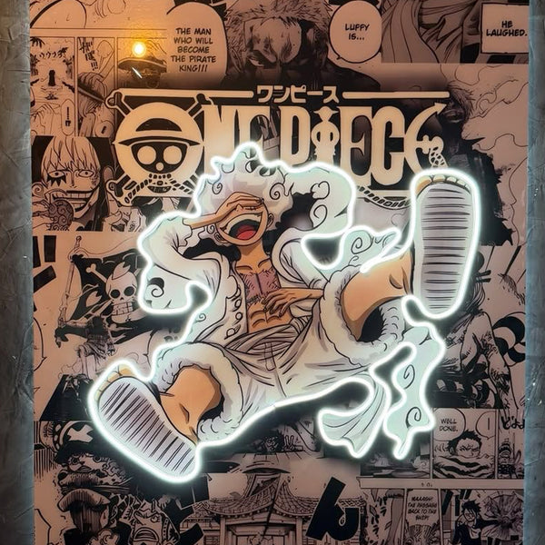 ear 5 Luffy Neon LED Poster – Ultimate Freedom & Unbreakable Will Anime Wall Art