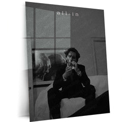 Quote Metal Poster | All-In Motivational Metal Poster | Black & White Ambition & Success Mindset Wall Art | Premium Metal