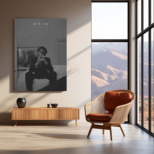 Quote Metal Poster | All-In Motivational Metal Poster | Black & White Ambition & Success Mindset Wall Art | Premium Metal