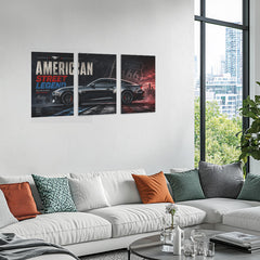 Car Metal Poster Set of 3 | Ford Mustang GT American Street Legend Route 66 Triptych Wall Art