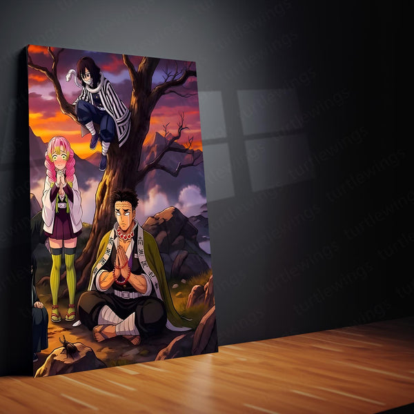 Anime Metal Poster Set of 3 | Demon Slayer Hashira Sunset Mountain Triptych Wall Art