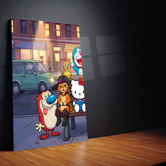 Cartoon Metal Poster Set of 3 | Classic Cartoon Bus Stop Triptych Wall Art