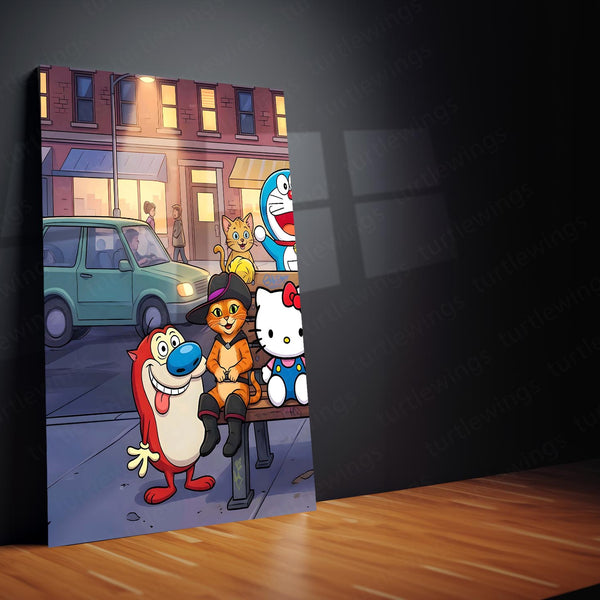 Cartoon Metal Poster Set of 3 | Classic Cartoon Bus Stop Triptych Wall Art