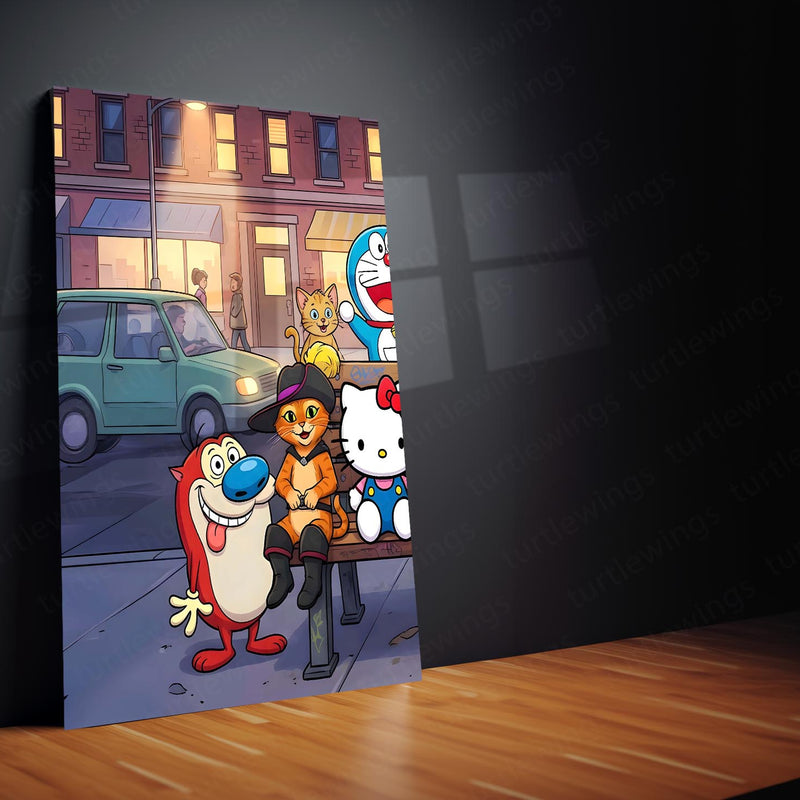 Cartoon Metal Poster Set of 3 | Classic Cartoon Bus Stop Triptych Wall Art