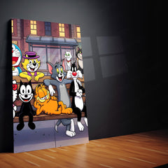 Cartoon Metal Poster Set of 3 | Classic Cartoon Bus Stop Triptych Wall Art