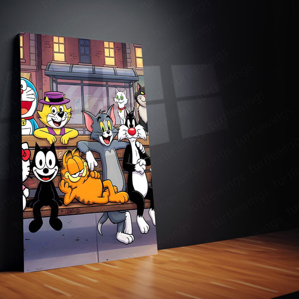 Cartoon Metal Poster Set of 3 | Classic Cartoon Bus Stop Triptych Wall Art