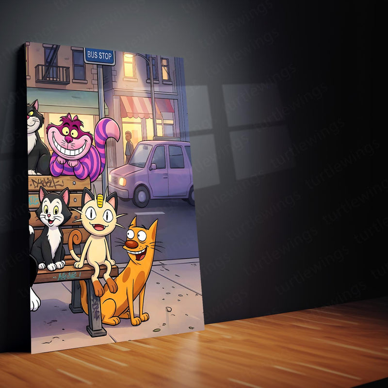 Cartoon Metal Poster Set of 3 | Classic Cartoon Bus Stop Triptych Wall Art