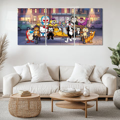 Cartoon Metal Poster Set of 3 | Classic Cartoon Bus Stop Triptych Wall Art