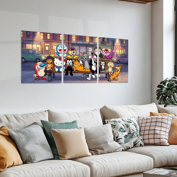 Cartoon Metal Poster Set of 3 | Classic Cartoon Bus Stop Triptych Wall Art
