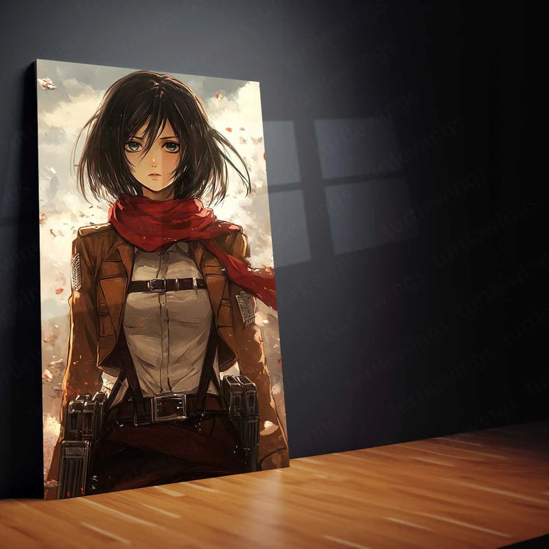 Small Anime Metal Poster Mikasa Ackerman Metal Poster Attack on Titan x Jujutsu Kaisen-Inspired Anime Art