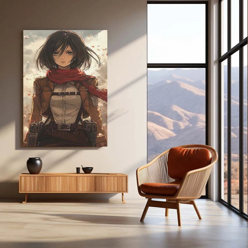 Anime Metal Poster | Mikasa Ackerman Metal Poster | Attack on Titan x Jujutsu Kaisen-Inspired Anime Art - TURTLEWINGS 