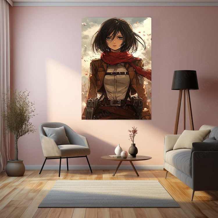 Anime Metal Poster | Mikasa Ackerman Metal Poster | Attack on Titan x Jujutsu Kaisen-Inspired Anime Art