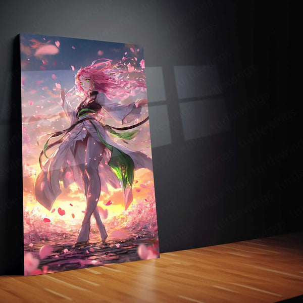 Anime Metal Poster | Mitsuri Kanroji Metal Poster | Demon Slayer x Anime Kaisen Style Wall Art - TURTLEWINGS 