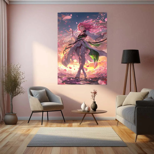 Anime Metal Poster | Mitsuri Kanroji Metal Poster | Demon Slayer x Anime Kaisen Style Wall Art - TURTLEWINGS 
