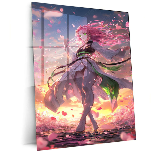 Anime Metal Poster | Mitsuri Kanroji Metal Poster | Demon Slayer x Anime Kaisen Style Wall Art - TURTLEWINGS 