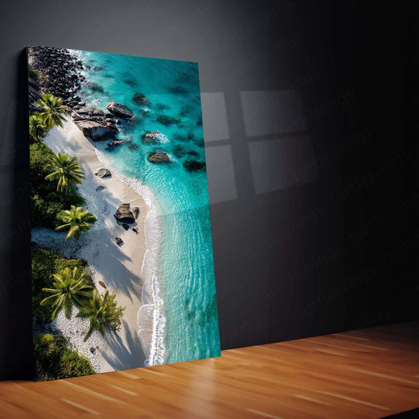 Nature with Beach Metal Poster | Tranquil Coastal Wall Art | Ocean & Palm Tree Decor - TURTLEWINGS 