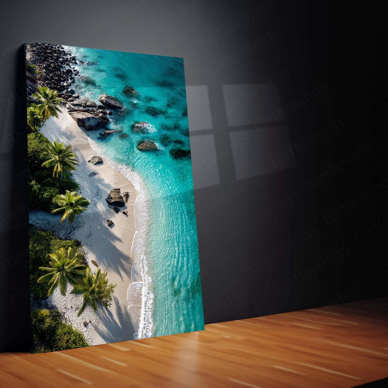 Nature with Beach Metal Poster | Tranquil Coastal Wall Art | Ocean & Palm Tree Decor - TURTLEWINGS 