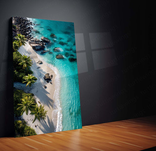 Nature with Beach Metal Poster | Tranquil Coastal Wall Art | Ocean & Palm Tree Decor