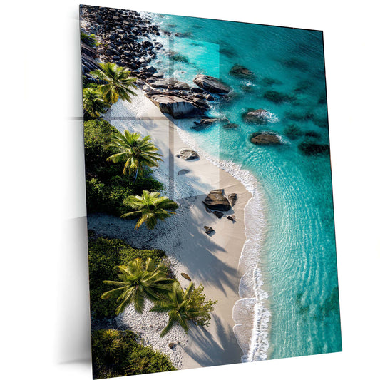 Nature with Beach Metal Poster | Tranquil Coastal Wall Art | Ocean & Palm Tree Decor