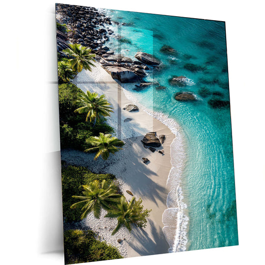 Nature with Beach Metal Poster | Tranquil Coastal Wall Art | Ocean & Palm Tree Decor