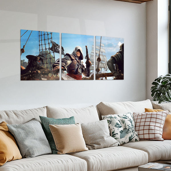 Gaming Metal Poster Set of 3 | Assassin's Creed IV: Black Flag Triptych Wall Art
