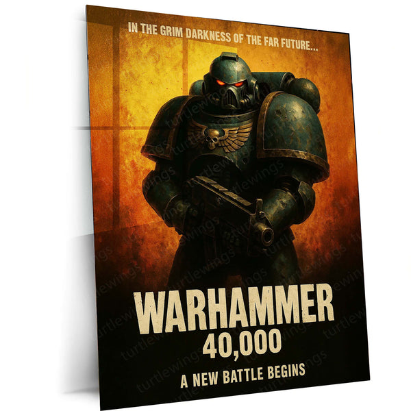 Warhammer 40k  | Epic Battle Scene Metal Poster | HD Metal Wall Frame for Gamers & Collectors
