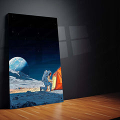 Aesthetic Metal Poster Set of 3 | Astronaut Moon Camping Scene | Cosmic Triptych Wall Art – product image 4