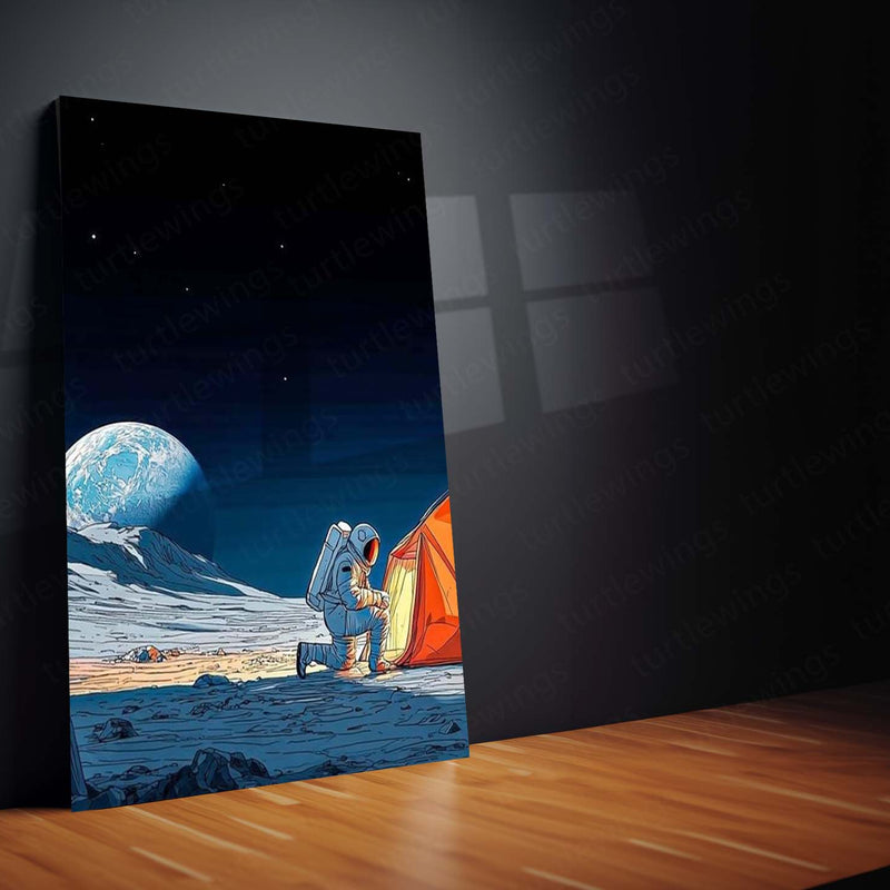 Aesthetic Metal Poster Set of 3 | Astronaut Moon Camping Scene | Cosmic Triptych Wall Art – product image 4