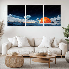Aesthetic Metal Poster Set of 3 | Astronaut Moon Camping Scene | Cosmic Triptych Wall Art – main product image