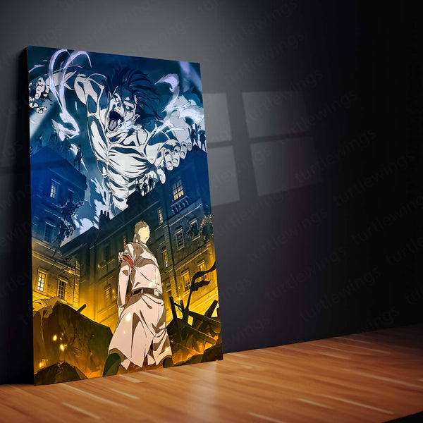 Anime Metal Poster Set of 3 | Attack on Titan Colossal Titan Battle Triptych Wall Art