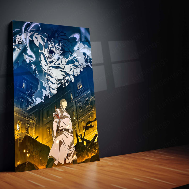 Anime Metal Poster Set of 3 | Attack on Titan Colossal Titan Battle Triptych Wall Art