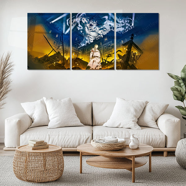 Anime Metal Poster Set of 3 | Attack on Titan Colossal Titan Battle Triptych Wall Art
