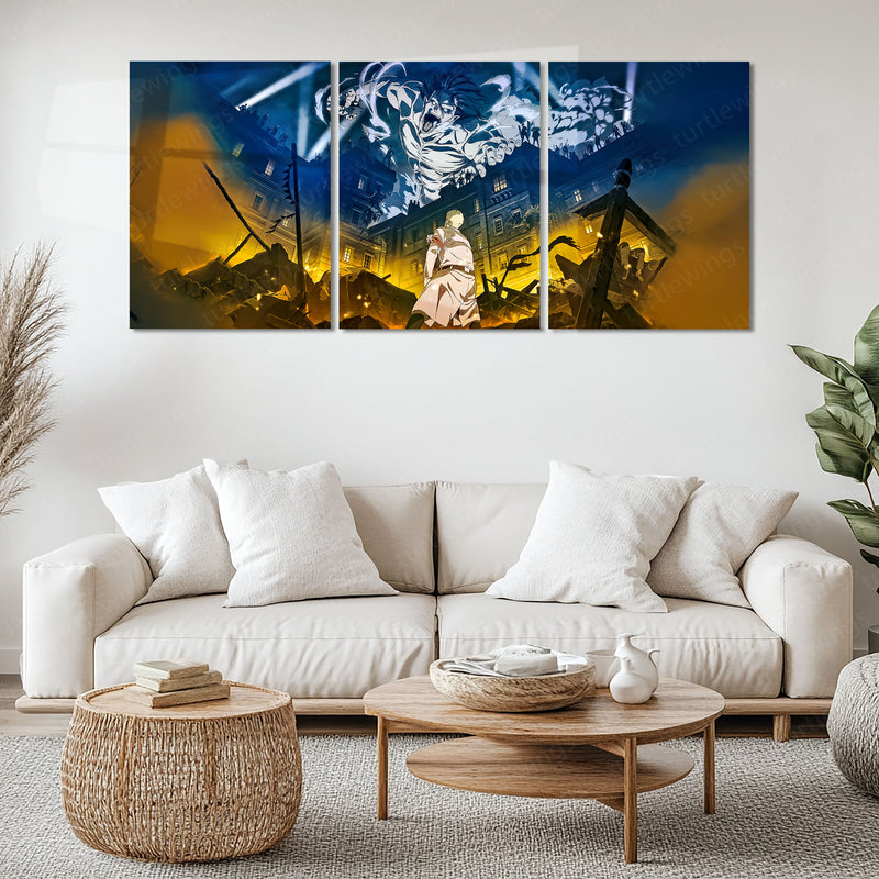 Anime Metal Poster Set of 3 | Attack on Titan Colossal Titan Battle Triptych Wall Art