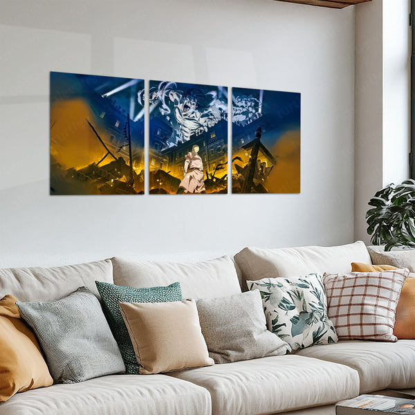 Anime Metal Poster Set of 3 | Attack on Titan Colossal Titan Battle Triptych Wall Art