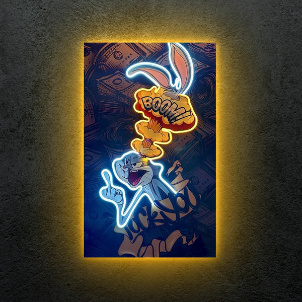 Bugs Bunny Neon LED Frame | Money Attitude Wall Art  Cartoon Hustle Aesthetic LED Frame by TurtleWings