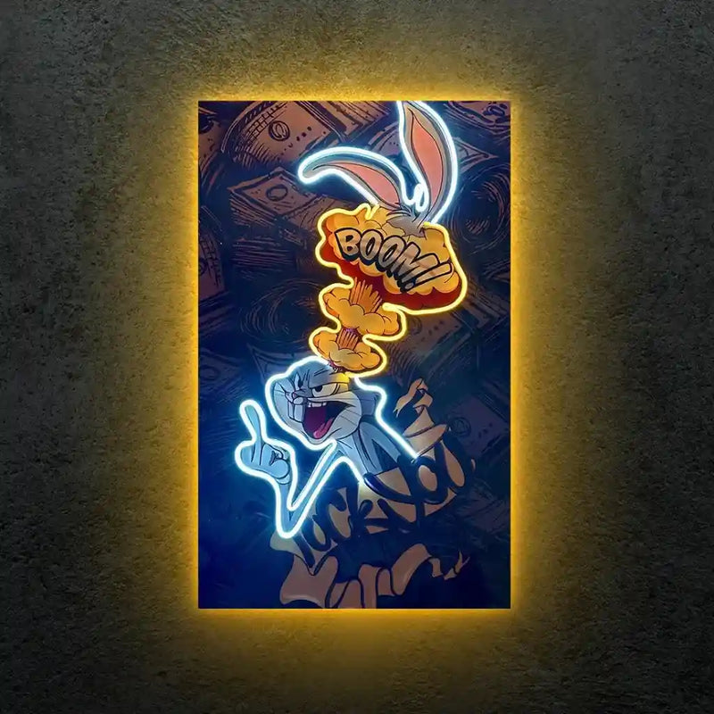 Bugs Bunny Neon LED Frame | Money Attitude Wall Art Cartoon Hustle Aesthetic LED Frame by TurtleWings - TURTLEWINGS 