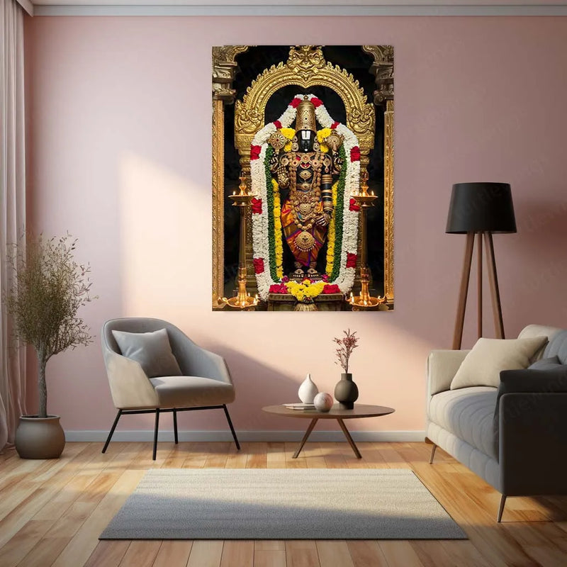 Spiritual Metal Poster | 🙏 Tirupati Balaji Metal Poster | Divine Wall Art | South Indian Temple Spiritual Decor - TURTLEWINGS 