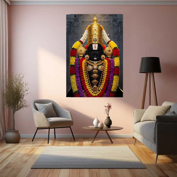 Spiritual Metal Poster | 🙏 Tirupati Balaji Metal Poster | Divine Wall Art | South Indian Temple Spiritual Decor 01 - TURTLEWINGS 