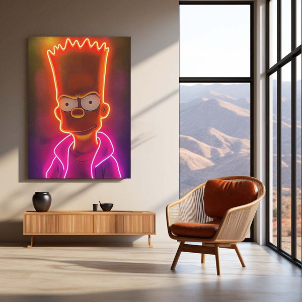 Bart Simpson Neon LED Metal Frame | Rebel Cartoon Wall Art